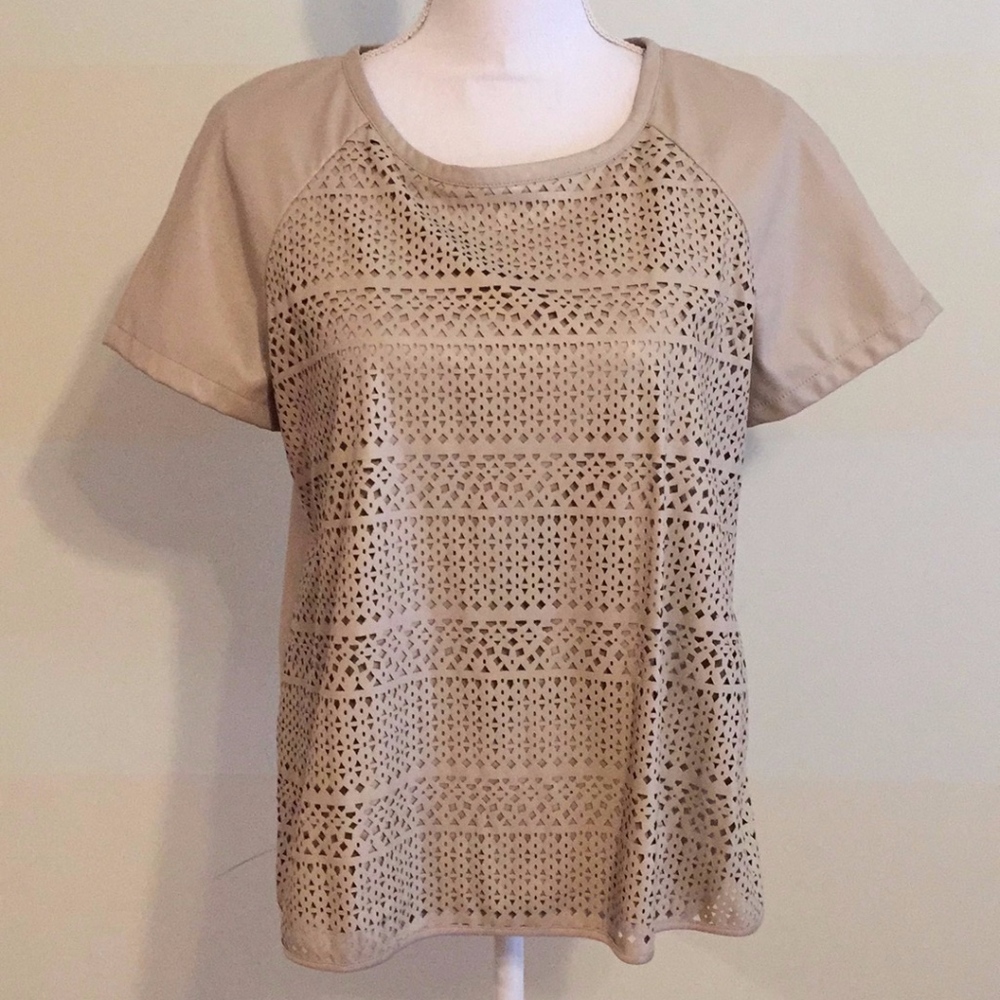 Calvin Klein taupe faux leather cutout top